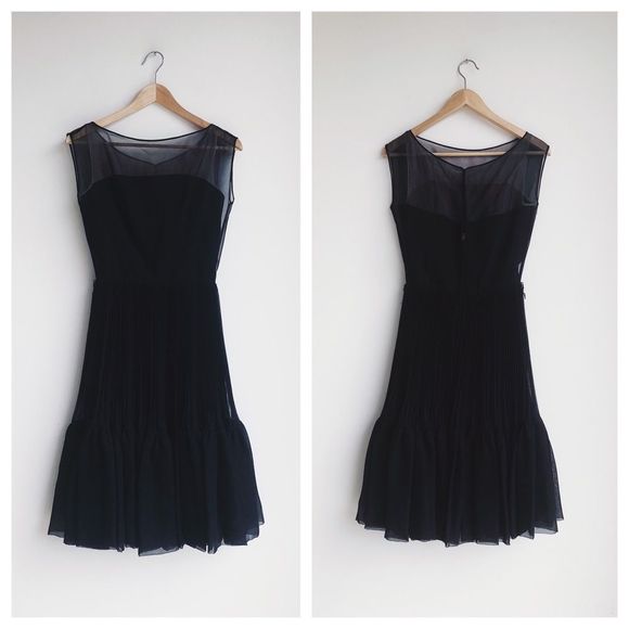60's VINTAGE | Black Mesh Pleated Chiffon Dress | Best FIt XS/S - Picture 5 of 7